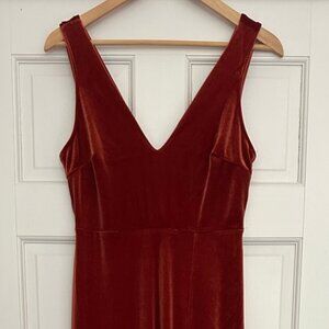 S Burnt Orange Birdy Grey Velvet Maxi Dress